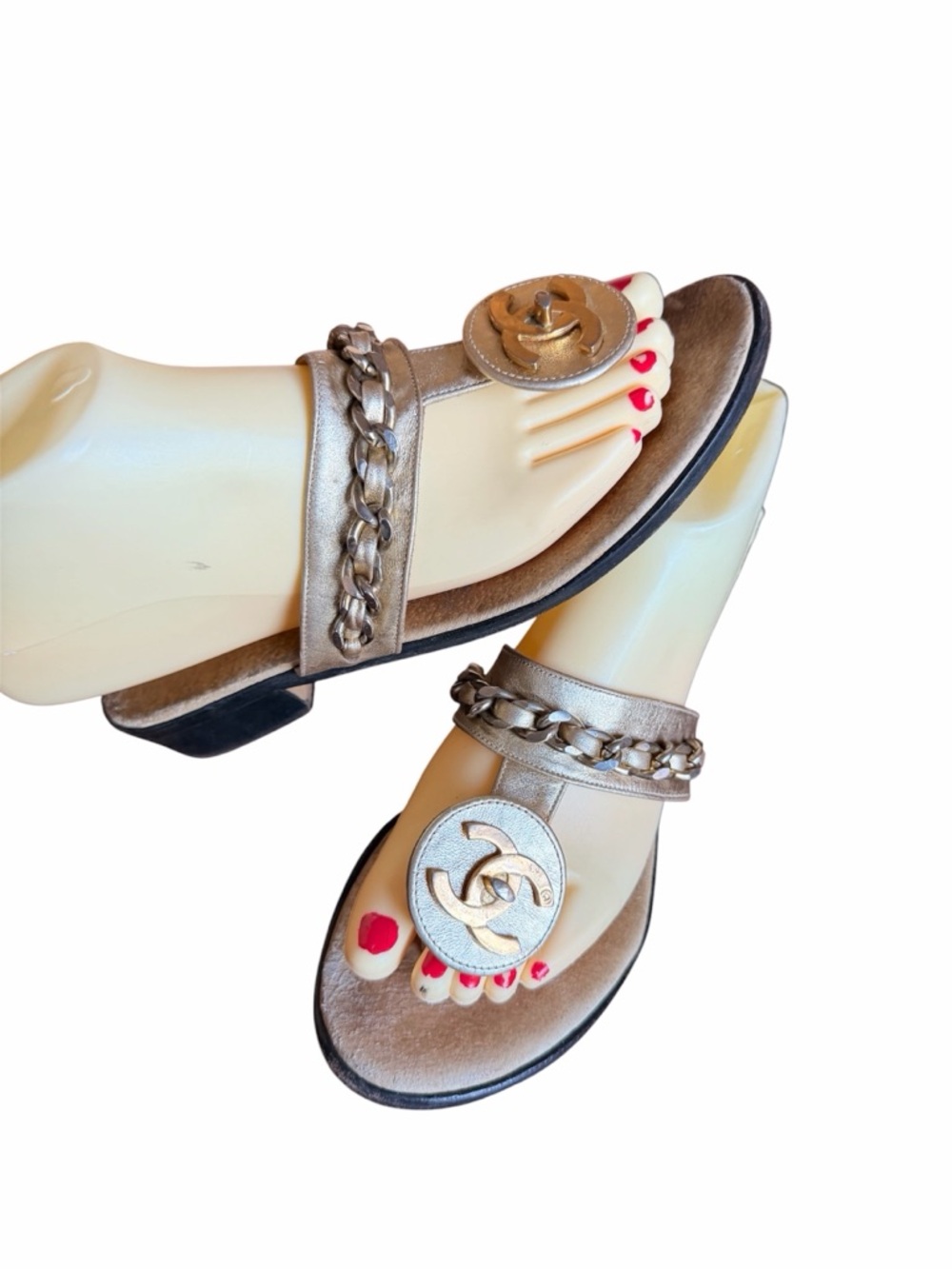 CHANEL Sandals Coco Mark Turn lock Chain Sandals size 6 - Picture 14 of 14